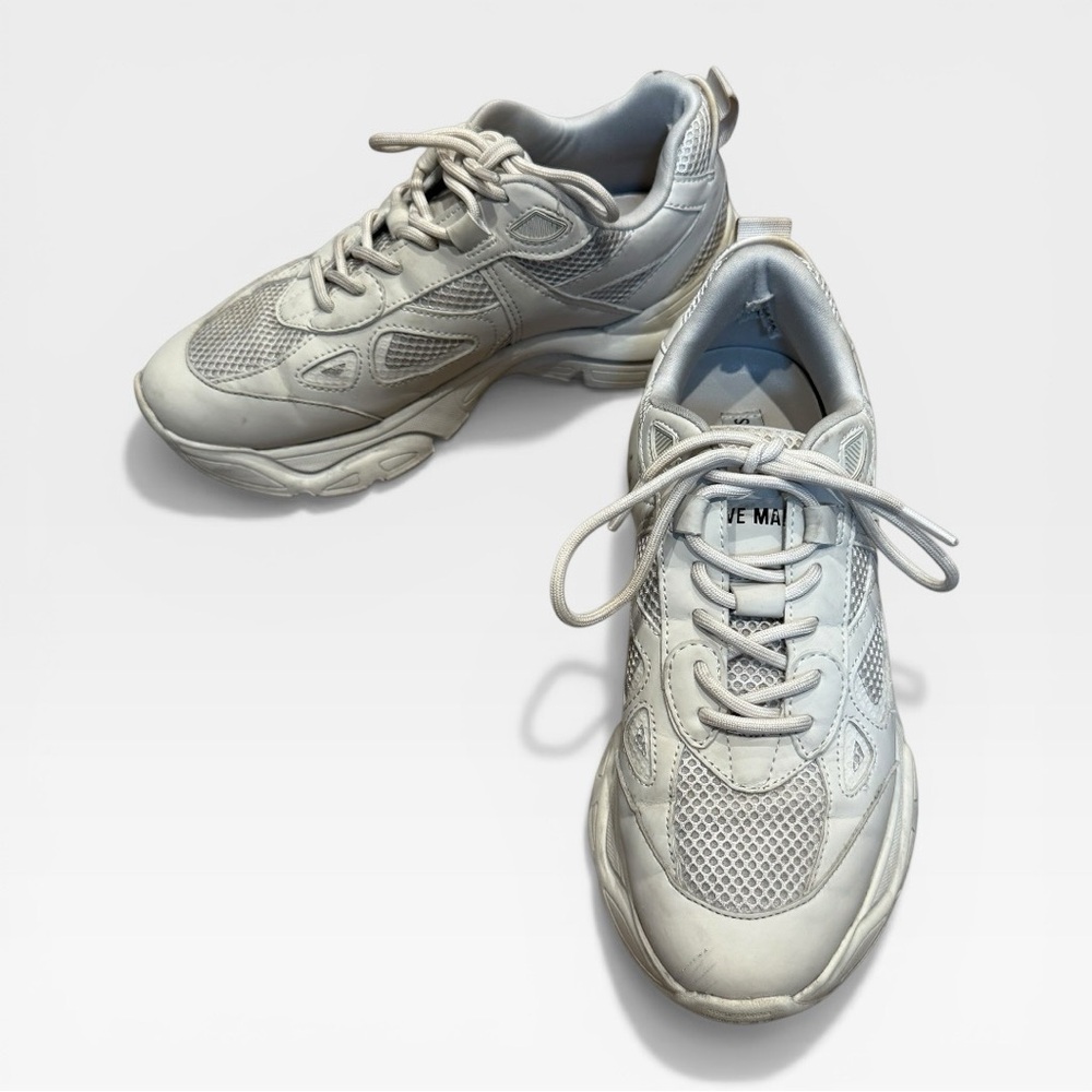 Steve Madden White Mesh & Leather Chunky Sneakers platform